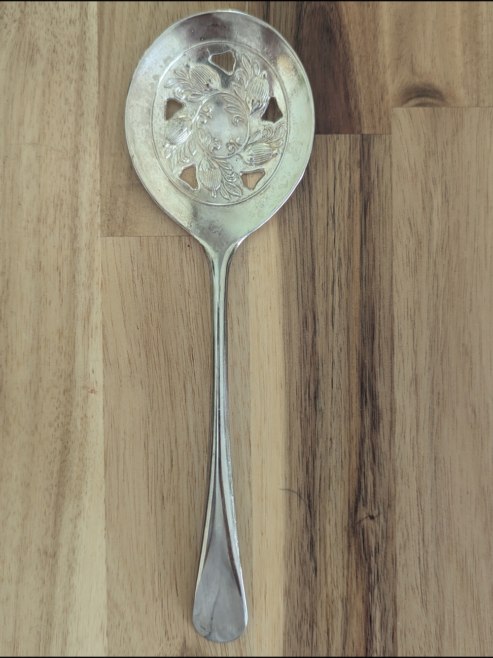 Italian Silverplated Pierced Tomato Spoon Server Ornate Floral